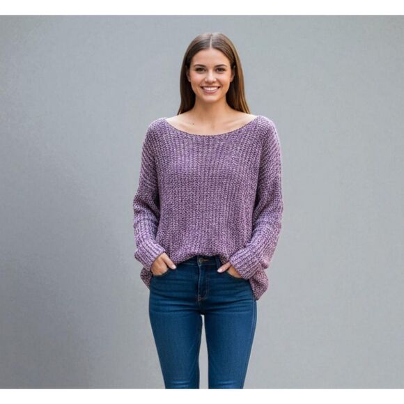 PINK Victoria's Secret XS Purple Marled Knit Oversized Cropped Sweater - Picture 1 of 15